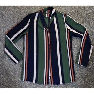 Women’s Blue/green Striped Boho, Retro, 90s, Y2K, Long Sleeve Blouse, Top. Sz M